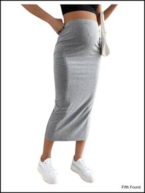 Maternity Rib Knit High Waist Split Pencil Long Skirt Stretchy